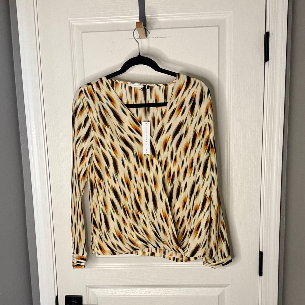 Stylish Women's Wrap Blouse - Cream and Black